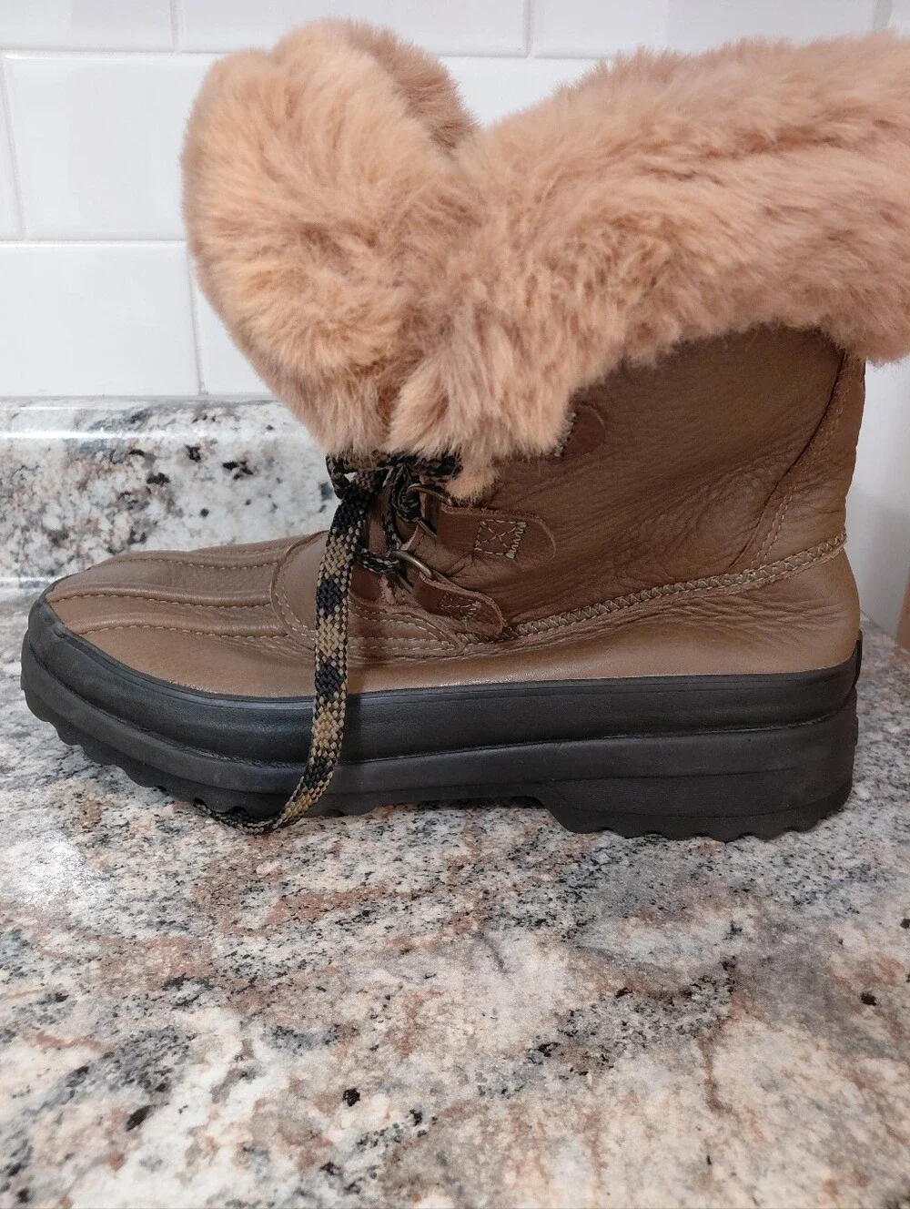 Sperry Olive Green Maritime Faux-Fur Leather Thinsulate Winter Lace-Up Boots